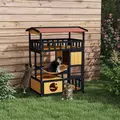 PawHut Outdoor Cat Shelter, Four-Tier Wooden Feral Cat House, with Suspension Bridge, Cat Houses, Balcony, Escape Doors - 2