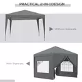 Outsunny 3 x 3 m Garden Pop Up Gazebo, Wedding Party Tent Marquee, Water Resistant Awning Canopy with Sidewalls, Windows, Carry Bag, Grey - 4