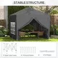Outsunny 3 x 3 m Garden Pop Up Gazebo, Wedding Party Tent Marquee, Water Resistant Awning Canopy with Sidewalls, Windows, Carry Bag, Grey - 7