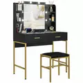 HOMCOM Dressing Table Set, with Storage and Stool - Black - 1