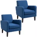 HOMCOM 2 Pieces Modern Armchairs with Rubber Wood Legs, Upholstered Accent Chairs, Single Sofa for Living Room, Bedroom, Blue - 1