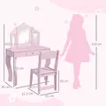 AIYAPLAY Kids Dressing Table Sets with Stool and Tri-Fold Mirror, Drawer for Playroom, Bedroom - Pink - 3