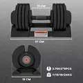 SPORTNOW 2 x 24KG Adjustable Dumbbells Set, 4-in-1 Weights Set with Storage Tray and Non-Slip Handle, Home Gym Fitness Equipment, Black - 3