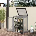 Outsunny 3-tier Wood Greenhouse Garden Polycarbonate Cold Frame Balcony Grow House w/ Storage Shelf for Plants, Flowers, Dark Grey - 2
