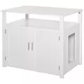 PawHut Wooden Cat Litter Box Enclosure Furniture with Adjustable Interior Wall & Large Tabletop for Nightstand, White - 1