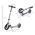 HOMCOM Foldable Kick Scooter with Double Shock Absorption and Big Wheels, Height Adjustable Aluminium Frame Big Wheel Scooter for 14+ Teens Adult - White - 3