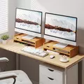 HOMCOM Monitor Riser Laptop PC Plinth Stand TV Computer Desktop Organiser W/ Drawer Bamboo - 2
