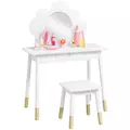 AIYAPLAY Kids Dressing Table with Mirror, Stool, Drawer, Cloud Design, White - 1
