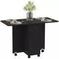 HOMCOM Multi-Storage Six-Person Drop Leaf Dining Table -  Distressed Black - 1