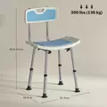 HOMCOM Shower Stool with Backrest, Height Adjustable Shower Chair with Anti-slip Foot Pads, Shower Head Holder, Light Blue - 3