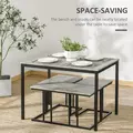 HOMCOM Dining Table and Chairs Set for 4 People, Concrete Effect Kitchen Table and Bench Set with Steel Frame, 4 Piece Dining Room Sets, Grey - 5