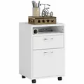 HOMCOM 60cm Filing Cabinet with Drawer, Open Shelf, Metal Handles and 4 Wheels, Office Home Organiser Mobile Printer, White - 1