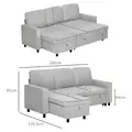 HOMCOM Pull Out Sofa Bed with Storage - Light Grey - 3