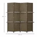 HOMCOM 4-Panel Room Dividers with Shelves, Wave Fibre Freestanding Folding Privacy Screen Panels, Partition Wall Divider for Indoor Bedroom Office, 180 cm, Brown - 3