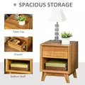 HOMCOM Modern Bedside Table Nightstand, Living Room End Table, Side Table with Drawer and Shelf, Set of 2, Walnut Brown - 5