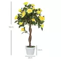 Outsunny Set of 2 Artificial Plants White Rose Floral in Pot, Fake Plants for Home Indoor Decor, 90cm, Yellow - 3