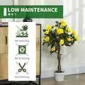 Outsunny Set of 2 Artificial Plants White Rose Floral in Pot, Fake Plants for Home Indoor Decor, 90cm, Yellow - 6