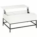 HOMCOM Modern Lifting Coffee Table with Hidden Compartment, Storage Coffee Table for Living Room, Faux Marble White - 1