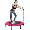 HOMCOM 40" Foldable Mini Fitness Trampoline, with Adjustable Foam Handle, Pink - 1