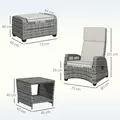 Outsunny 5-Piece Rattan Garden Furniture Set with Cushions - Grey - 3