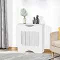HOMCOM Painted MDF Radiator Cover Heater Cabinet Modern Slatted Home Furniture Living Room Bedroom Worktop White 82H x 78W x 19D - 2