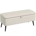 HOMCOM Linen-Look 92 x 31cm Storage Ottoman - Cream White - 1