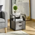 HOMCOM Industrial Side Table with Drawer, Sofa Table, Bedside Cabinet with Storage Shelf, Slim Nightstand for Living Room, Bedroom, Grey - 2