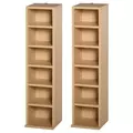 HOMCOM 204 CD Media Display Shelf Unit Set of 2 Blu-Ray Tower Rack w/ Adjustable Shelves Bookcase Storage Organiser, Natural Wood Colour - 1