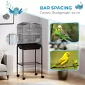 PawHut Bird Cage Budgie Cages for Finch Canary Parakeet with Stand Wheels Slide-out Tray Accessories Storage Shelf, Black - 6