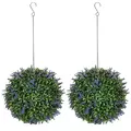 HOMCOM Set of 2 Artificial Plant Topiary Balls, UV-protected Fake Decorative Plants, Purple - 1