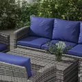 Outsunny 6 Pieces Rattan Garden Furniture Set, 7 Seater Wicker Outdoor Furniture Set with Storage Tea Table & Side Table, Sectional Garden Sofa Set with Cushions, Navy Blue - 7