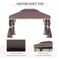 Outsunny 3 x 4m Aluminium Garden Gazebo, Marquee Canopy Shelter Pavilion Party Tent with Nets and Curtains for Garden and Deck, Coffee - 4