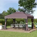 Outsunny 3 x 4m Aluminium Garden Gazebo, Marquee Canopy Shelter Pavilion Party Tent with Nets and Curtains for Garden and Deck, Coffee - 2