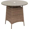 Outsunny Wicker Garden Rattan Table, Patio Furniture Outdoor Coffee Table with Umbrella Hole and Tempered Glass Top, Brown - 1