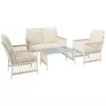 Outsunny 4 Piece Rattan Garden Furniture Set, 4 Seater Wicker Patio Conversation Set with 2 Armchairs, Loveseat, Glass Top Coffee Table and Cushions for Outdoor, Balcony, Khaki - 1