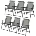 Outsunny Set of 6 Patio Folding Chair Set, Garden Portable Outdoor Chairs with Armrest and Breathable Mesh Fabric Seat and Backrest, for Camping, Beach, Deck, Lawn, Grey - 1