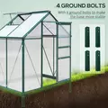 Outsunny 6 x 4ft Polycarbonate Greenhouse, Large Walk-In Green House with Slide Door and Window, Garden Plants Grow House with Aluminium Frame and Foundation, Dark Green - 6