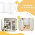 PawHut Pressure Fit Stair Dog Gate w/ Small Cat Door, Automatic Closing Door, Double Locking, for 74-100cm Openings - White - 9