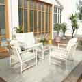 Outsunny 4 Piece Rattan Garden Furniture Set, 4 Seater Wicker Patio Conversation Set with 2 Armchairs, Loveseat, Glass Top Coffee Table and Cushions for Outdoor, Balcony, Khaki - 8