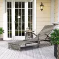 Outsunny Reclining Rattan Lounger, with Extending Footrest - Grey - 2