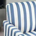 HOMCOM Modern Cuddle Chair, Velvet Single Sofa Armchair with Stripe, Turned Legs and Wide Seat, Upholstered Snuggle Chair for Living Room, Bedroom, Blue and White - 8