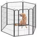 PawHut Six-Panel Dog Playpen with Door, for Large Dogs, Indoors, Outdoors, 100cm Tall, Black - 1