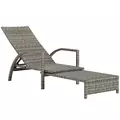 Outsunny Reclining Rattan Lounger, with Extending Footrest - Grey - 1