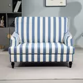 HOMCOM Modern Cuddle Chair, Velvet Single Sofa Armchair with Stripe, Turned Legs and Wide Seat, Upholstered Snuggle Chair for Living Room, Bedroom, Blue and White - 7
