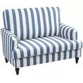 HOMCOM Modern Cuddle Chair, Velvet Single Sofa Armchair with Stripe, Turned Legs and Wide Seat, Upholstered Snuggle Chair for Living Room, Bedroom, Blue and White - 1