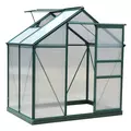 Outsunny 6 x 4ft Polycarbonate Greenhouse, Large Walk-In Green House with Slide Door and Window, Garden Plants Grow House with Aluminium Frame and Foundation, Dark Green - 1