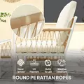 Outsunny 4 Piece Rattan Garden Furniture Set, 4 Seater Wicker Patio Conversation Set with 2 Armchairs, Loveseat, Glass Top Coffee Table and Cushions for Outdoor, Balcony, Khaki - 5