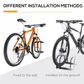 HOMCOM Bike Stand Parking Rack Floor or Wall Mount Bicycle Cycle Storage Locking Stand (3 Racks, Black) - 9