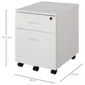 Vinsetto 2-Drawer Locking Office Filing Cabinet w/ 5 Wheels Rolling Storage Hanging A4 Cupboard Home Organisation White Wood Grain - 3