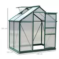 Outsunny 6 x 4ft Polycarbonate Greenhouse, Large Walk-In Green House with Slide Door and Window, Garden Plants Grow House with Aluminium Frame and Foundation, Dark Green - 3